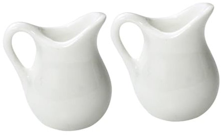 OKUMEYR Mini Pot À Lait En CéRamique 2 PièCes Accessoires Pour Maison De PoupéE DéCoration Miniature Pot À Sauce Blanche 3.3X2.8X1.2 Cm