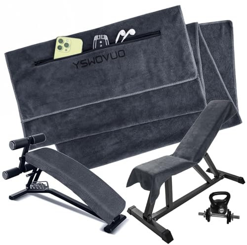 YSWOVUO Fitness Handtuch, 120 x 50 cm Gym Handtuch Mikrofaser mit Reißverschlusstasche, Sporthandtuch Saugstark, Leicht, Gym Towel für Fitnessstudio und Training (Grey)