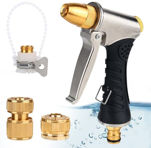 Gartenbrause,Metall Hochdruck Garten Handbrause Set,3 Funktionen Spritzdüse, Einstellbarer Wasserdurchfluss Garten Spritzpistolen Bewässerungspistole für Gartenbewässerung, Autowäsche, Haustierdusche