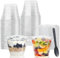 LATERN 50 Pezzi Bicchieri da Dessert in Plastica con Coperchi, 270ml Rotonde Tazze da Dessert Coppa Trasparente per Antipasti Parfait Ciotola da Portata Riutilizzabile con Forchette per Feste