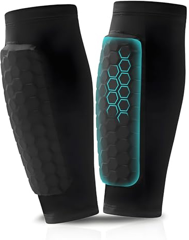 Tvvcalk 1 Paire Protege Tibia Foot pour Enfant et Adulte, Football Shin Guards, Ski Shin Guards, Respirants & Anti-Chocs (L)