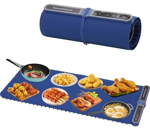 Tapete de calentamiento de alimentos, película de calefacción de grafeno mejorada, bandeja de calentamiento rápido de superficie completa de 8 segundos con temperatura ajustable de 9 niveles