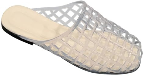 FIENZA Jelly Mesh - Zapatos planos de ballet para mujer, sandalias planas huecas de gelatina transparente, cómodas, para verano, playa, bailarina, sin cordones, ligeras, de PVC, Pd White, 38 EU