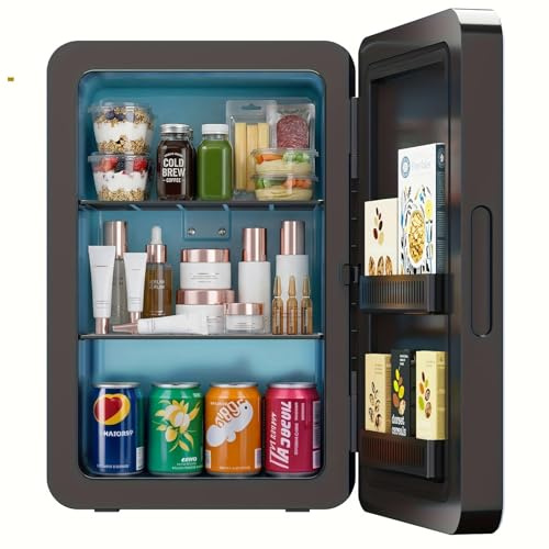 Mini Fridge 22L/ 30 Cans Cooler and Warmer Portable Mini Fridge for Bedrooms with Adjustable Shelves, AC+12V DC Small Fridges for Car, Office, Travel, Skincare, Cosmetics, Drinks (Black)