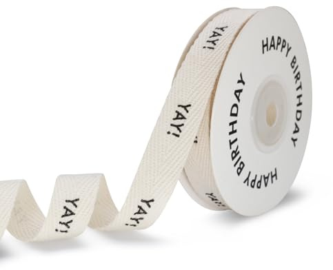 ZhXu Shuo Natural Twill Tape 5/8 Inch x 30 FEET Cotton Ribbon, Yay! Printed Phrase for Crafts Gift Wrapping Decorations & Party Supplies (5/8 Yay!)