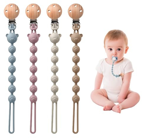 LUMOOM 4 pezzi catenella portaciuccio in silicone per ragazze e ragazzi, con clip sicura per ciuccio, catenine portaciuccio, Pacifier Holder Chai, per bottiglie seggioloni (B)