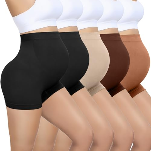 Diawsome 5 Pack Maternity Shapewear Seamless Underwear Over Bump Pregnancy Shorts High Waist Panties Under Dress Belly Support