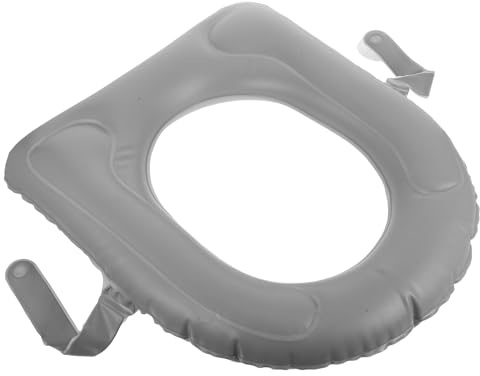 WEKAMOS Asiento de Inodoro Inflable de PVC Gris Oscuro con Ventosa y Bolsa de Almacenamiento Cojín Acolchado Portátil para Personas Mayores Accesorio de Baño Cómodo y Antideslizante