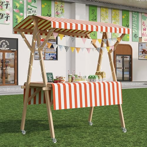 Generico Carrello portavivande Pieghevole Arancione su Ruote - Bancarella Leggera per mercati di Strada/agricoli/mostre Artigianali, espositore Portatile per venditori, Carrello portafiori da 120 cm