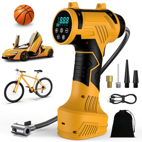 Ipflin Compresseur à Air Portatif - Gonfleur Pneus Voiture, pompe à vélo électrique numérique sans fil avec lumière LED, 4 modes prédéfinis pour voiture/vélo/moto/ballon Version améliorée