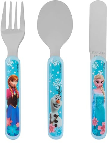 Disney Frozen 3-Piece Children's Cutlery Set with Stainless Steel Knife, Fork and Spoon, Featuring Elsa, Anna and Olaf Characters, Ages 36 Months+