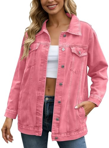 Veste en jean pour femme - Manches longues - Stretch - Avec poche - Veste de printemps - Veste en denim - Veste de loisirs - Veste demi-saison - Boutonnière - Vintage Western Trucker