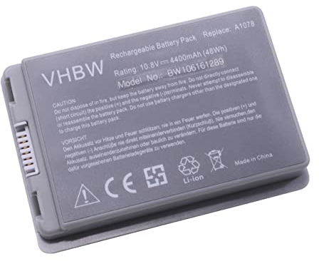 vhbw Akku kompatibel mit Apple PowerBook G4 15 M8980LL/A, G4 15 M8980J/A, G4 15 A1106 Notebook (4400 mAh, 10,8 V, Li-Ion)