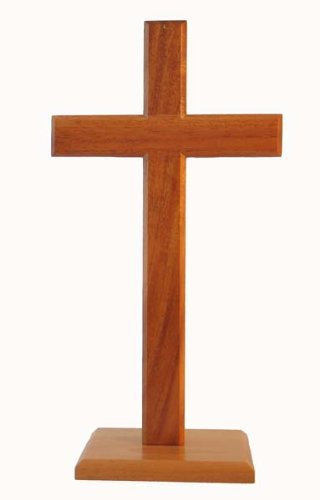 Shalom 40cm standing cross square base Christian desktop gift crucifix wooden wood