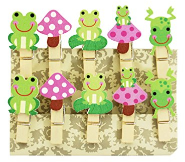 Oblique-Unique® Kleine Mini Holz Wäscheklammern Holzklammern Deko Klammern mit Motiv (Frösche)