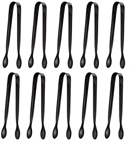 10 Pack Small Ice Tongs Sugar Tongs, Stainless Steel Mini Serving Appetizers Tongs for Party Coffee Tea Wine Bar Kitchen (Black)