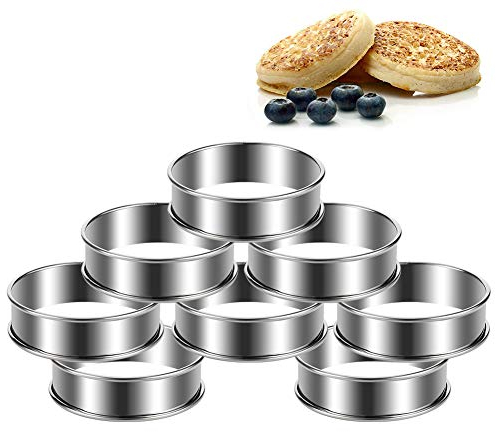 FANTESI 8 Stück Tortenring Dessertringe Backringe Kuchenring Crumpets Ringe Rund Edelstahl Silber für Kochen und Backen (8 x 2.5 cm)