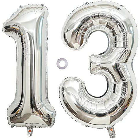 SNOWZAN ballon 13e anniversaire argent fille garçon chiffre 13 géant ballon gonflable hélium numéro 13 ballon grands chiffres 13 ans XXL 13 ans Happy Birthday