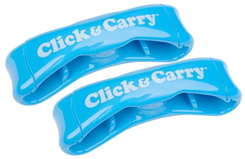 Click & Carry Grocery Bag Carrier Handle - Carry More in Fewer Trips, 100lb Capacity, Hands-Free, Gel-Padded Ergonomic Design, Shopping & Grocery Bag Holder - As Seen On Shark Tank, Blue, 2 Pack
