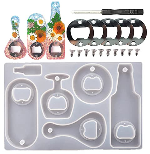 Vilihkc Bottle Opener Resin Molds Kit Wine Corkscrew Epoxy Silicone Mold for Casting Silicon Molds Resin Set for DIY Keychain Beer Spanner Jar Bottle Opener Corkscrew