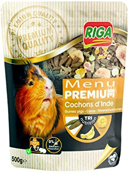 Riga - Menu Premium pour Cochons d'Inde - Mélange De Graines, Céréales, Légumes Et Fruits - Concept Tri-Nutrition - Riche en Vitamine C Et Minéraux - Élaboré par des Vétérinaires - 500 g