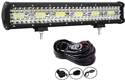 AUXTINGS 46 cm 360W Triple Fila 8D camper furgoneta barra led 4X4 luz de la barra LED Spot Inundación Combo Beam + Kit de arnés de cableado CC 12V-24V 6000K para vehículos offroad 4x4 ATV UTVS