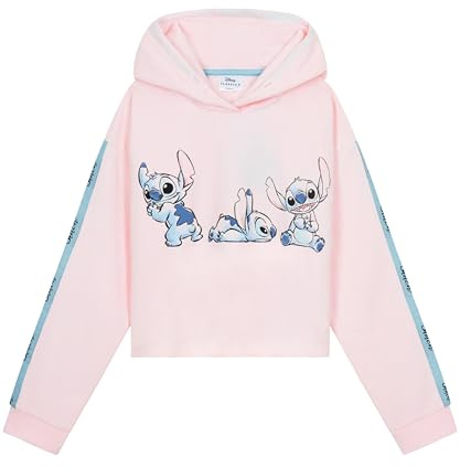 Disney Stitch Felpa Bambina Felpa Corta Ragazza 7-14 Anni Felpe con Cappuccio Cotone Misto Gadget Regalo Ragazze Bambine (13-14 Anni, Bianca)