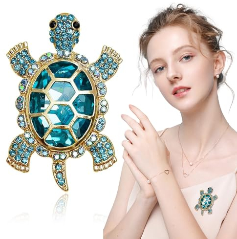 Calkkrer Jolie broche en forme de tortue, pleine de diamants brillants en cristal, épingle en émail tortue, bijoux pour décorer les vêtements., multicolore, L