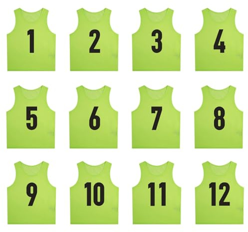 Lot de 12 gilets d'entraînement de football,Gilets d’entraînement Sport pour Jeunes et Adultes,Gilet d'exercice d'entraînement numéroté Gilets de Football en Maille pour Pratique Basket(S,M,L,XL)