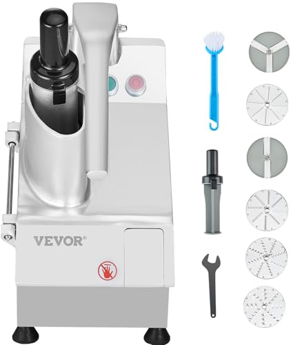 VEVOR Multifunktionell matberedare, 2 matningshål, livsmedelsklassad grönsakshackare i rostfritt stål, 550 W, med 6 avtagbara blad, kvarn och skärmaskin, för grönsaker, frukt