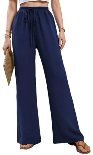 Merlvida Pantalones Anchos para Mujer de Cintura Alta Pantalon Palazzo Casual de Verano Pantalón de Vestir Ligero y Cómodo Ropa Elegante Pantalones Largos con Cordón y Bolsillos