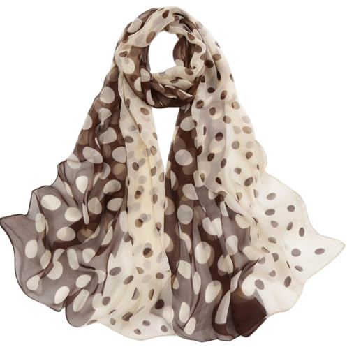 HeiDmai Chiffon Sheer Print Scarf Lightweight Fashion Long Scarf For Womens (1#Brown)