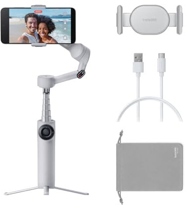 Insta360 Flow 2 Gimbal Gris para Smartphone - Estabilizador Móvil Plegable con IA, Seguimiento multipersona, trípode/Selfie Stick, Control Remoto, Gimbal para iPhone/Android, Viajes y vlog