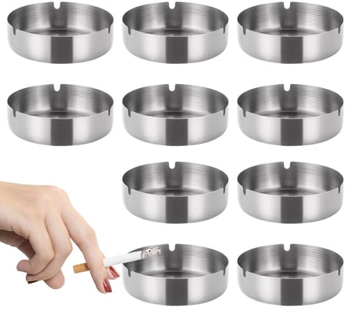 Edelstahl Aschenbecher 9 Stück 8cm - Moderne Tragbare Tischplatte Aschenbecher Für Zigaretten, Draußen Und Innen, Ideal Für Haushalt, Büro Und Unterwegs, Silber