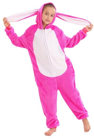 Animal Onesie Costume Rabbit for Kids Child Boys Girls Womens Mens Cosplay Halloween Easter Bunny Pink 120