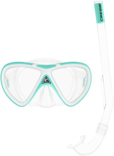 Cressi Mini Peg & Mini Island Mask & Snorkel Kits, Aqua Green/White