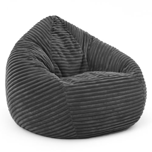 PATCH HOME Cordino Drop sittsäck av brett cord – golvmatta med EPS-fyllning – bekväm loungefåtölj för vuxna och barn – 3 storlekar – snygg manchestersittsäck med dragkedja (grafit, XXL)