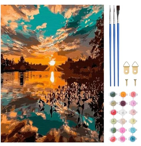TLIOBLO Coucher de soleil Peinture par Numéros pour Adulte, DIY Paysage Peinture pour Adultes Enfants Débutants Facile sur Toile avec Peintures et Pinceaux, Décor Maison Cadeaux 30x40cm