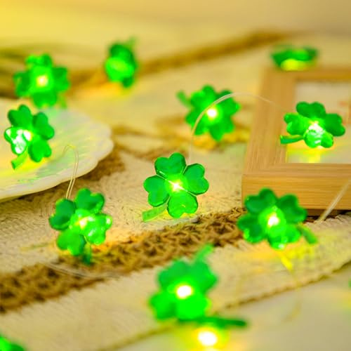 ENLACE Ljusslinga med klöverblad, grön, 1 m, 10 LED-ljuskedja med batteridriven, grön dekorativ ljuskedja för St Patrick's Day, sovrum, fest, juldekoration