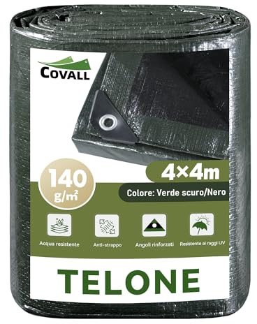 COVALL verstärkte wasserdichte Abdeckplane 4m x 4m, 140g/㎡ mit Metallösen