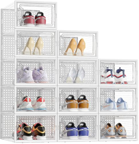 Schuhboxen, 12er Set Schuhkarton Stapelbar Transparent Schuhorganizer