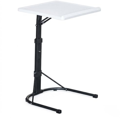 YOEVU Mesa Auxiliar Plegable en Forma de C, Blanco | Altura Ajustable 63-76 cm, Inclinación Regulable, Mesa para Portátil, Sofá o Cama, Compacta y Portátil