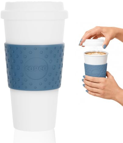 Copco Acadia 16 oz Travel Mug - Insulated Reusable Coffee Tumbler with Double-Walled Plastic, Leak-Proof Lid, BPA-Free - Portable Mug for Hot & Cold Drinks, Cup Holder Friendly (Blue)