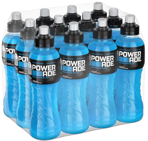 Powerade Mountain Blast Sport Drink – 12 Bottiglie da 500 ml, Bevanda Isotonica, Bottiglia Ergonomica in PET 100% Riciclabile con Tappo Sport, Soluzione di Carboidrati e Elettroliti
