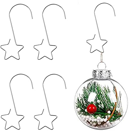 HERZWILD kugelaufhänger 100pcs Christbaumkugeln Aufhänger Weihnachtskugel S-Haken mit Stern schnellaufhängern f. Kugel Weihnachtsbaum Christbaum Baumkugeln Christbaumschmuck(Silber/s Haken mit Stern)