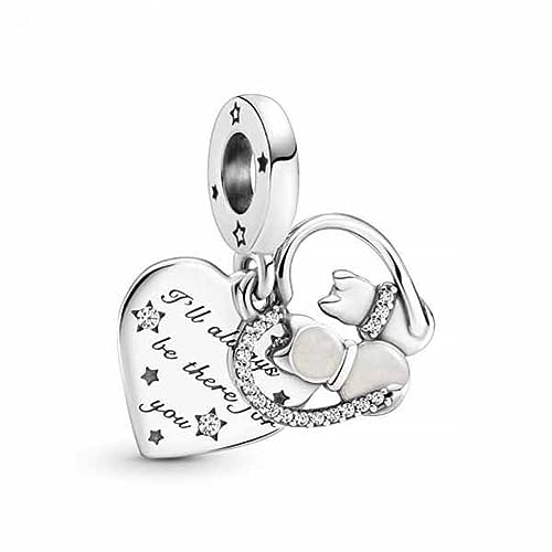 Pandora Passions Charm pendant Chats et Cœur en argent sterling avec zircones cubiques transparentes et émail argenté scintillant