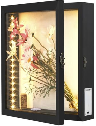 simpdecor LED Shadow Box Frame 28x30cm Wine Cork Holder Display Case with Lights Memory Box for Keepsakes Memorabilia Awards Bouquet Photos Black