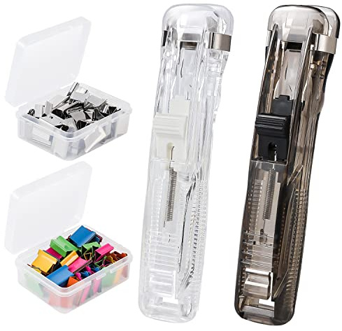 KINBOM 2Piezas Dispensador Clips Oficina, Dispensador Clips Portátil Paper Clamps con 100Piezas Clip de Papel para Fijar Hojas Sueltas Encuadernación de Papel Documentos Informes Asignaciones