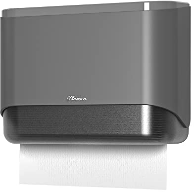 PLUSSEN Distributeur Papier Essuie Main Usage Commercial, 200+ Feuilles pour Z-Plis & Serviettes, Distributeur sopal Tout Murale,Gris 6012