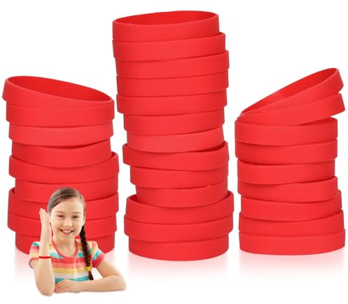 THXIY 100PCS Silicone Wristbands for Kids Teens, 7'' Sports Wholesale Rubber Bracelets for Events, Party Teacher Supplies Boys Gilrs Education Activities Red